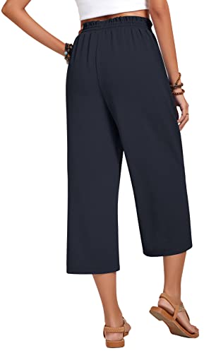 Image of Anyhold Women's Capri Pants Drawstring Casual Palazzo Trousers with Pockets Loose High Waisted Wide Leg Lounge Pants
