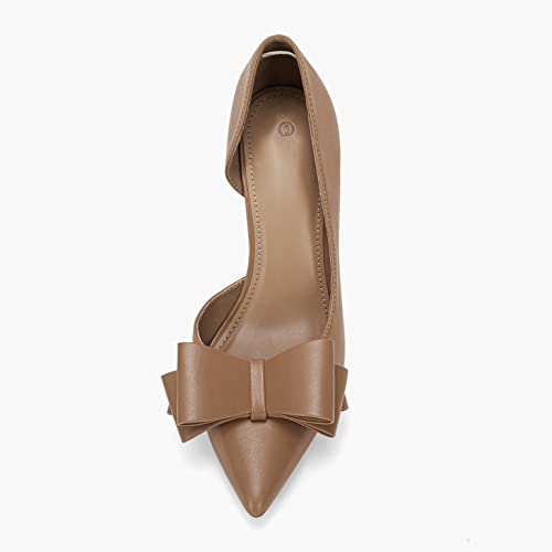 Image of Womens Bow Heels Closed Pointed Toe Dress Shoes Stiletto Slip on Wedding Pumps