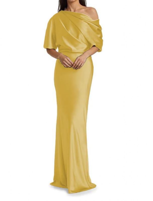Image of Mermaid Satin Mother of The Bride Dresses for Women Ruched One Shoulder Formal Evening Gowns