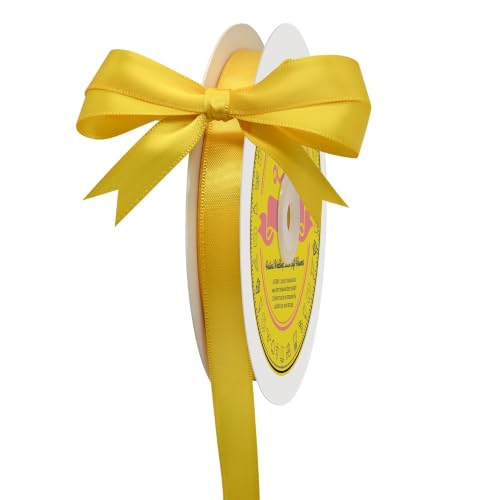 Image of Double Face Maize Yellow Satin Ribbon 1 /2 inch X 50 Yards Polyester Maize Yellow Ribbon for Gift Wrapping Very Suitable for Weddings Party Hair Bow Invitation Decorations and More