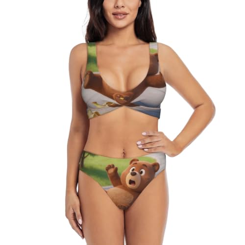 Maillot de bain deux pièces push-up et bikini croisé femme Bear Slipping Banana réglable