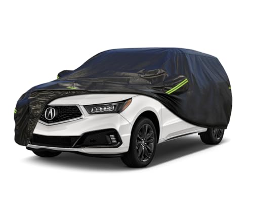 Image of KouKou Waterproof SUV Car Cover Suitable for Acura MDX from 2001 to 2025, 7 Layers Windproof All Weather Waterproof Outdoor Cover Sun Rain UV Dust Snow Protection. Black