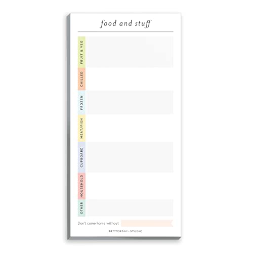 Food and Stuff – Bloc-notes de liste de courses avec 50 pages, planificateur hebdomadaire organisé pour le shopping, magasinez intelligemment et gagnez du...