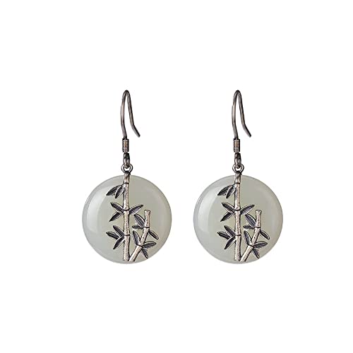 Boucles d'oreilles jade blanc Hetian pendantes rondes argent S925