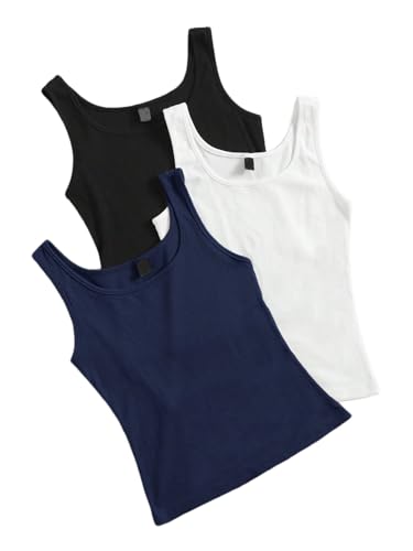 Image of Women's 1x1 Rib Cotton Stretch Tank Top Sleeveless Basic Vest Pack of 3