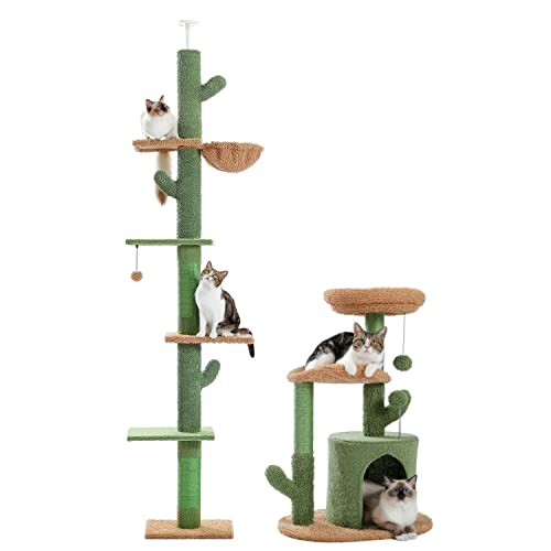 Pawz Road Cactus Floor To Ceiling Cat Tree With Adjustable Height(90-108 Inches) Bundle With 32 Inches Cactus Cat Tower #TOP16