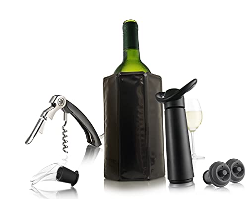 Vacu Vin Wine Saver Pump with 2 x Vacuum Bottle Stoppers - Black (Wine Essentials Kit), standard (68891606-USA)
