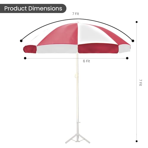 Image of ORILEY Garden Umbrella with Stand Foldable Big Size (7ft Height 42 Inch Rib Arm) Heavy Duty Waterproof Rain & UV Sun Protection Outdoor Patio for Balcony Shedding Cantilever & Lawn (Red & White)