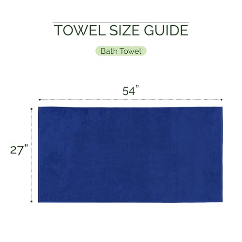 Image of Elegant Comfort 100% Turkish Cotton 4 Lines Viscose Stripe Luxury 2 Pack Bath Towel Set 27 x 54 Inch - Super Soft and Highly Absorbent Premium Hotel Spa Quality Towels for Bathroom Use, Royal Blue