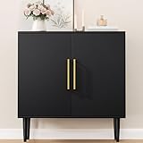 Vrullu Modern Storage Cabinet, Free Standing Buffet Cabinet, Black Sideboard and Buffet Storage, Wood Accent Furniture for Living Room, Hallway, Entryway, Dining Room, Bedroom (1, Black)