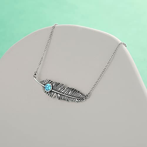 Bethza Feather Necklace Genuine Turquoise Moonstone Larimar Feather Necklaces For Women Sterling Silver Western Pendant Navajo Jewelry Gift For Christmas Valentine (18+2") #TOP4