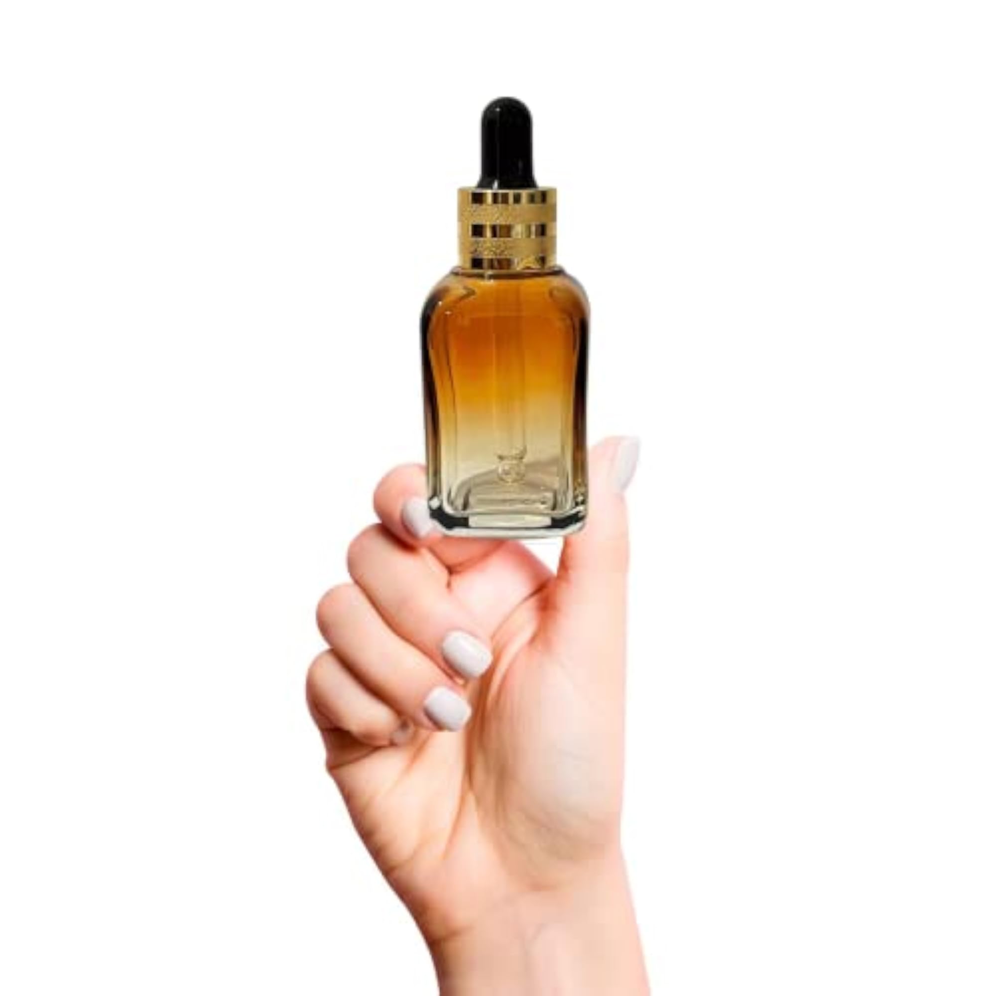 Amber Gradient Square Glass Bottles with Golden Black Dropper, Pack of 4
