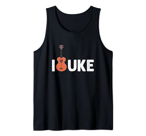 I Love Uke Heart Hawaiian Acoustic Musician Guitar Hawaii Tank Top, Black