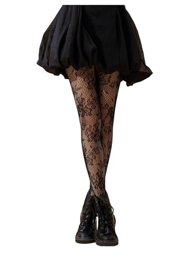 Image of Milumia Women's Floral Lace Tights Y2k Patterned Fishnet Pantyhose Sexy Stockings