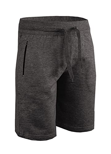 Mens Plain Sweat Shorts Fleece Zip Pockets Gym Running Jogging Summer Joggers S, M, L, XL (UK, Alpha, XL, Regular, Regular, Charcoal)