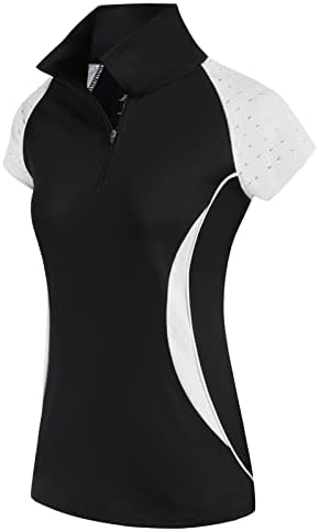 JACK SMITH Womens Golf Polo Shirts Half Zip Short Sleeve Sport Shirt Workout Tops Athletic Equestrian Hole Black Large