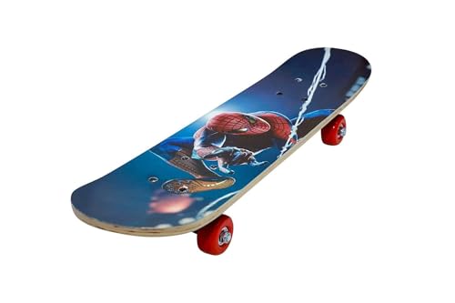 Image of BABAFAB Portable Handheld Lightweight Skateboard 24 inchX 6 inch Light Flashing 4 Wheels Mini Cruiser Skateboard, Beginners Longboard Suitable for Kids, Age (5-9 Years) (Spider Man Print)