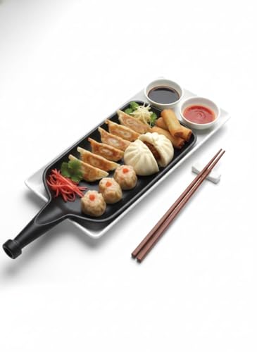 Image of AEWIN Serving Bat Platter for Snacks & Starters | Premium Black Serving Tray with Handle | Stylish Serving Plate for Appetizers, Finger Foods, Desserts & Party Serving | Restaurant & Home Use Black