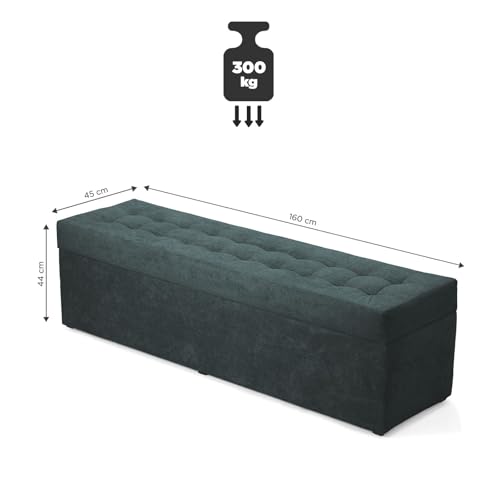 MG Design Puf con almacenaje 45 × 160 cm Gris – Banco tapizado con baúl Interno, Estructura de Madera hasta 300 kg, sin Montaje, fácil de Limpiar, para salón Dormitorio Entrada - imagen 3