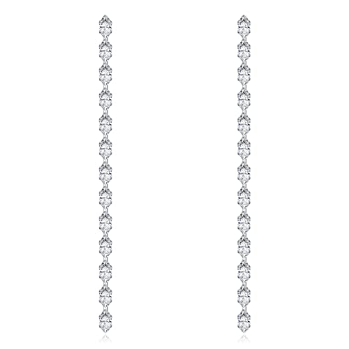 Silver Long Rhinestone Liner Drop Earrings For Women Crystal Wedding Bridal Chain Tassel Dangle Earrings #TOP2