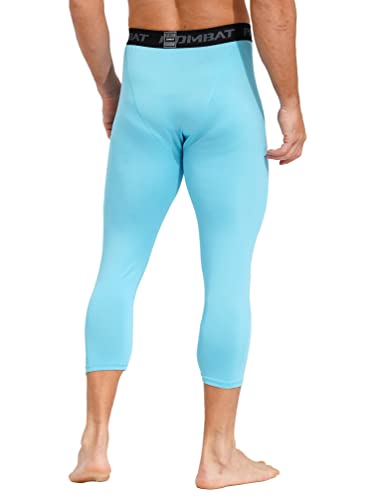 Fldy Men's Athletic 3/4 Compression Pants Tights Leggings Sports Base Layer Bottoms Running Workout Pants Blue Small #TOP4