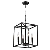 KAERDI 4-Light Industrial Farmhouse Chandelier Lantern Hanging Light Fixtures Square Metal Cage for