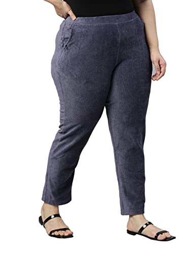 Image of GO COLORS Solid Corduroy Treggings for Women | Warmtech, Mid Rise, Side Pocket