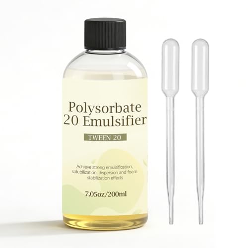 7.05 oz Polysorbate 20 Emulsifier (Tween 20) Premium Liquid Skin-Gentle High-Efficiency Emulsifying Agent for DIY Cosmetics Handmade Soap Non-Irritating & Easy to Mix