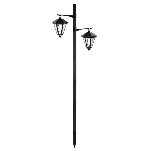 Daniel James 1.4m Solar Lamp Post Light - Twin Head LED Solar Powered Outdoor Light for Garden, Driveway & Patio - Waterproof & Durable Traditional Warm White Garden Lighting - 140cm/4.5ft, Black (1)