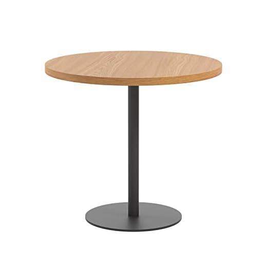 Office Hippo Circular Office Table, Sturdy & Robust Mid-Height Table Desk, Circular Work Table For Home Office, Versatile Desk Table For Canteen, Reception Area, 5 Year Guarantee - Oak / Black