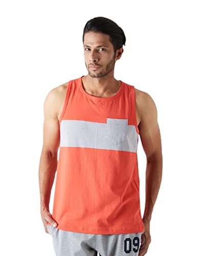 Alan Jones Clothing Men’s Cotton Colorblocked Sleeveless T-Shirt (Orange_L)