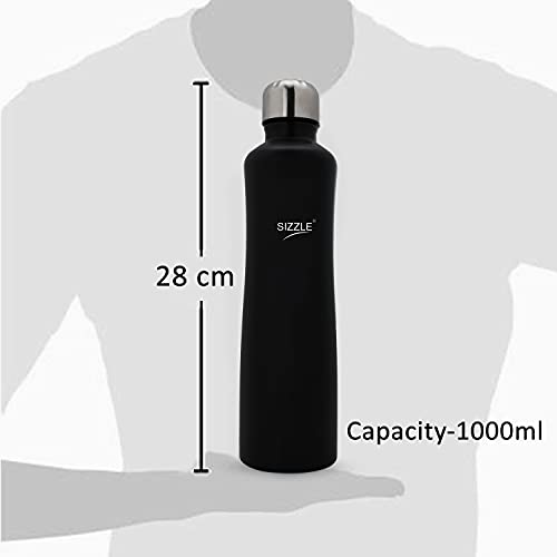 Image of Sizzle Lifestyle Stainless Steel Fridge Water Bottle (1000 ml x 1pc, Matt Black)
