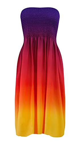 Image of Zyyfly Tube Top Dress Women Summer Beach Coverup Stretch Smocked Strapless Dress
