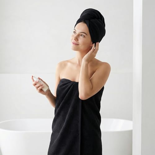 REDKISS Pack of 1 Jumbo Bath Sheet, 40 x 80 Inches Microfiber Oversized Bath Towel for Bathroom, Extra Large & Lightweight, Quick-Dry, Super Soft & Highly Absorbent, Perfect to Wrap Yourself In, Black by REDKISS - Used condition - Image 2