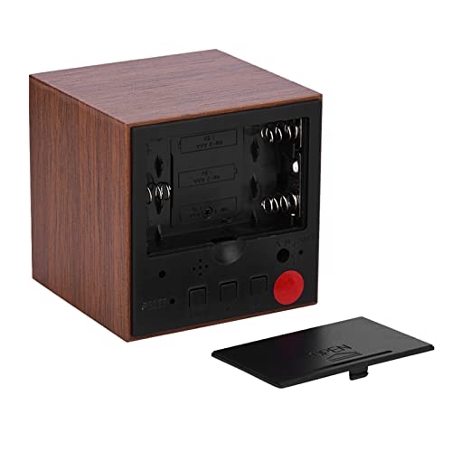 Réveil LED en Bois avec Commande Vocale, Affichage du Thermomètre, 3 Alarmes, pour la Maison et Le Bureau (Bois Brun + lumière Rouge)