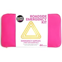BLINGSTING Roadside Emergency Kit 44 Piece Compact Pink Car Safety Tools with Flashlight, Escape Tool, Power Bank & First Aid Essentials, Lightweight Travel Case for Glovebox, Students & New Drivers
