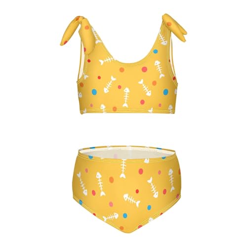 Toddler Girls Bikini Set Fish Bones Colored Spots Swimsuits Kid Bowknot Swimwear 2 Piece Bathing Suit 3-12T