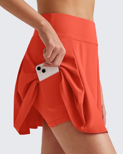 G4Free Tennis Skorts with Pockets Tummy Control High Waist Golf Skirts Stretchy Workout Athletic Skort Inner Shorts(Rust Orange,XL) — view 4