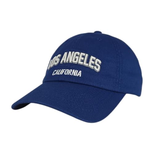 E BY ELIDAN LA California Embroidered Los Angeles 100% Cotton Baseball Cap, Adjustable Metal Buckle Strap, Unstructured Low-Profile Dad Hat for Men & Women Royal Blue White