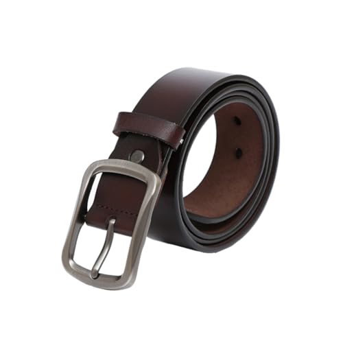 Men Cowhide Leather Belt Pin Buckle Vintage Strap for Jeans and Dress Pants Brown Minimalist Design with and Buckle
