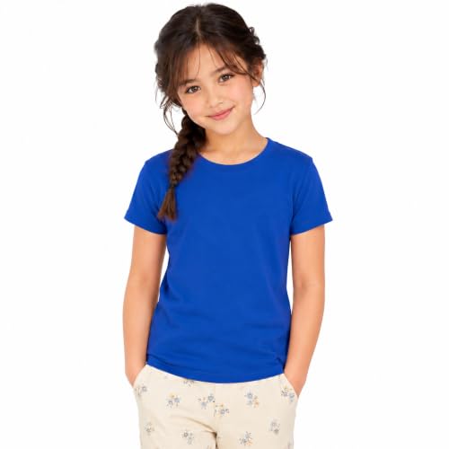 Image of Kids Round Neck Girls Tshirt | Short Sleeves | Natural Organic 100% Cotton Soft Comfortable Fabric | Plain Color Original Branded Half Sleeve | School t-Shirt for Girl Kid | Sleepwear Everyday Casual