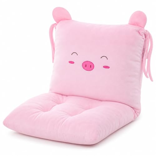 ChezMax Chair Cushion Plush Seat Cushion Back Cushion with Ties, Detachable Thickened Desk Chair Pads, Cartoon Waist Pillow Cushion Decor for Chair Car Office Patio Wheelchair, Cartoon Pig