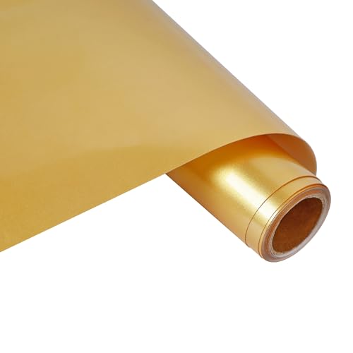 Image of RENLITONG HTV Shiny Golden PU Stretch Metallic Heat Transfer Vinyl 12 Inch x 7 feet Roll DIY for T-Shirt Clothing Iron on Vinyl for All Cutter Machine Glossy(Shiny Golden)