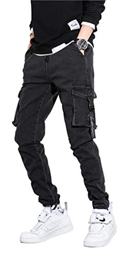Mens Denims Elastic Waist Drawstring Jogger Sport Harem Jeans Cargo Pants3