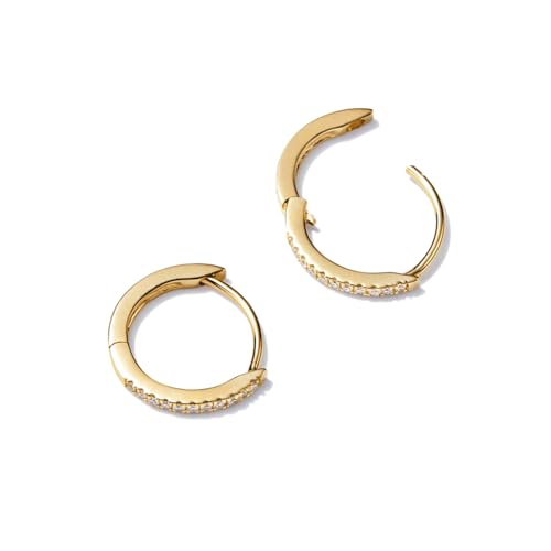 Lightweight Thin Yellow 14K Gold Plated Pure 925 Sterling Silver Iced Cubic Zirconia Skinny Simulated Diamond Hoop Earrings for Women Men Cz Hypoallergenic Huggie Hoops Earrings3