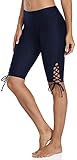 ATTRACO Womens Swim Capris Long Swim Shorts Lace Up Swimming Shorts Navy X-Large