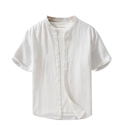 Chemise coton et lin col rond homme vêtement respirant uni