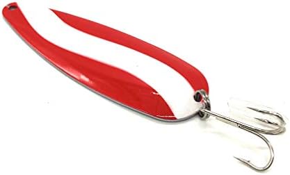 Klima Red & White Spoon with Treble Metal Hooks for Casting Fishing Northern Pike Walleye, 4 3/4" Large Mouth Bass Freshwater Best Canadian Lure for Lakes