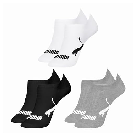 PUMA Kit 3 Pares de Meia Soquete Invisível Cano Curto Original, 1 Branco - 1 Cinza Mescla - 1 Preto, 39-43