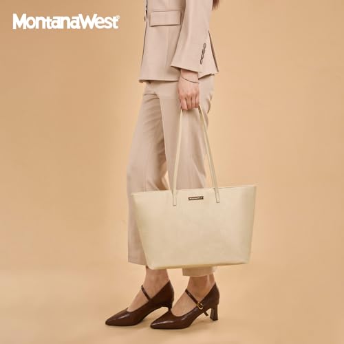 Image of Montana West Medium Tote Bags for Women Shoulder Handbag with Zipper Lightweight Everyday Purse for Work, Travel, or Shopping
